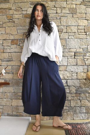 Jo Jo Quirky Hopsack Crop Pant Navy 